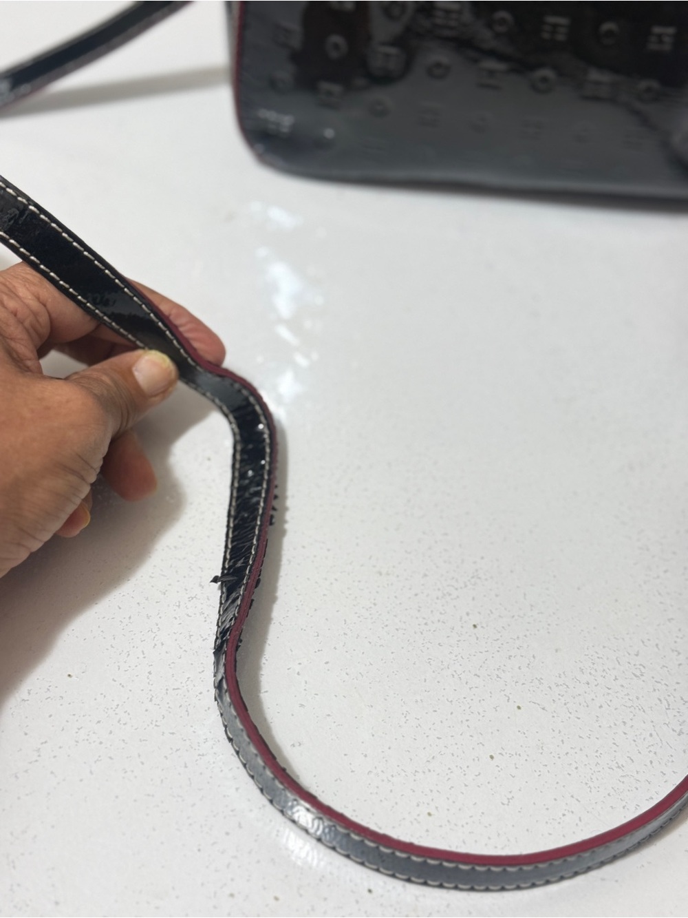 Arcadia Black Patent Crossbody with Red. embossed design - Picture 14 of 15